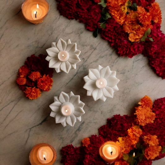 Marble Flower Shape Tealight Holder