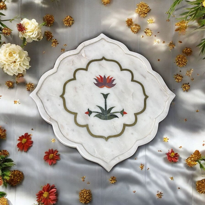 Heritage Lotus Marble Pooja & Decor Tray