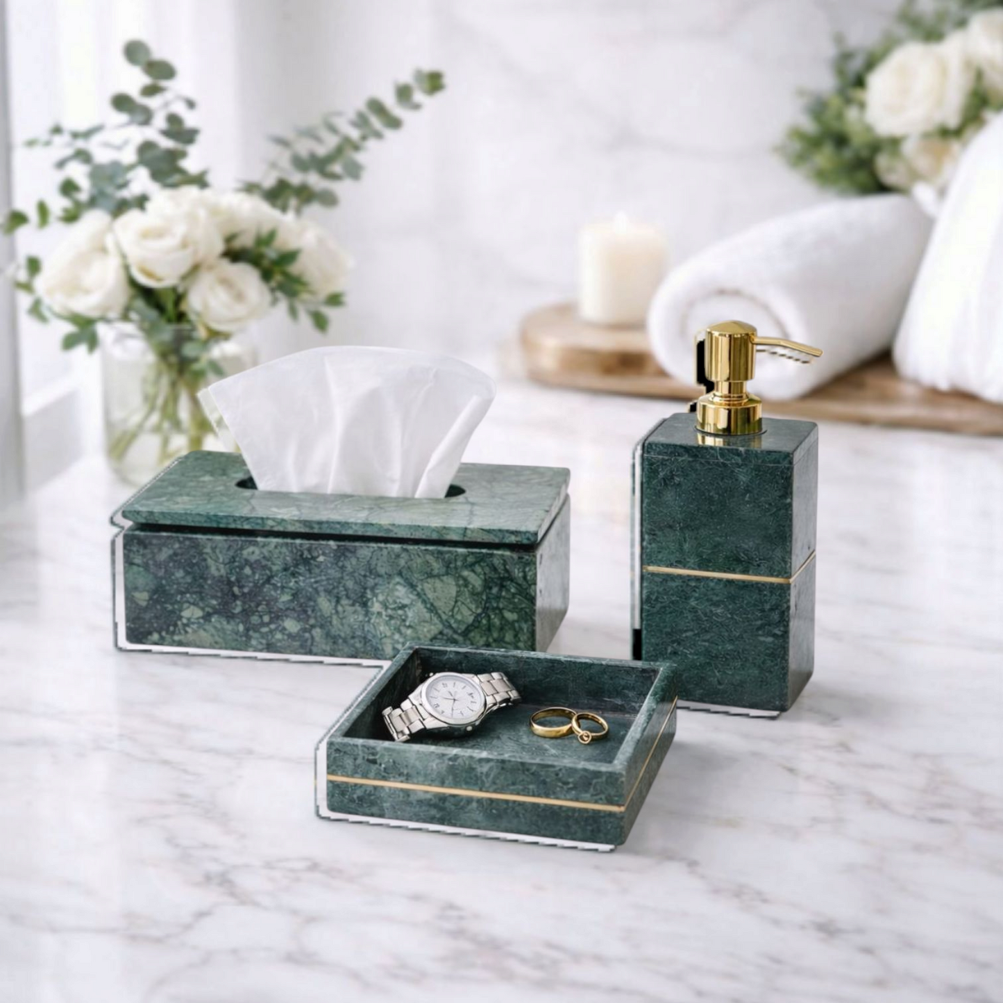 Luxury Green Marble Bathroom Essentials Combo