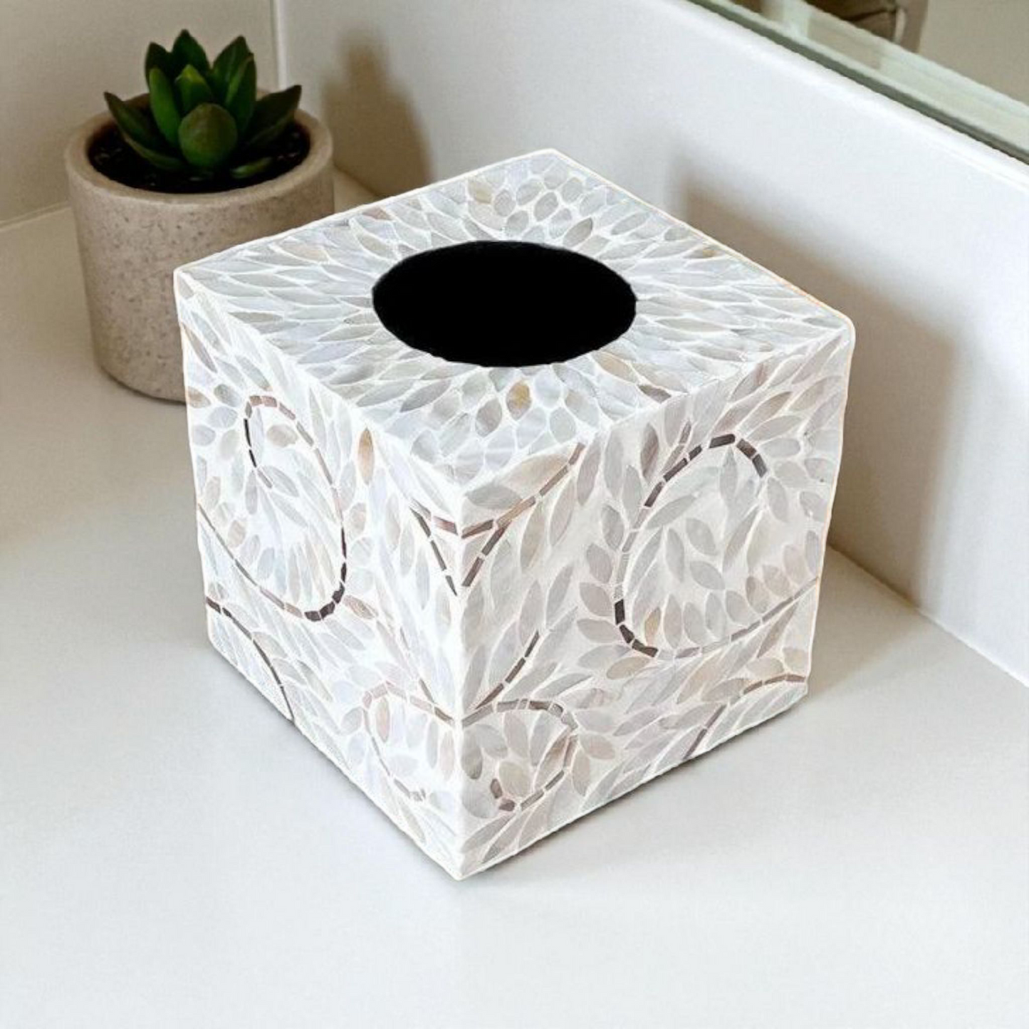 Elegant Mother of Pearl Mosaic Tissue Box