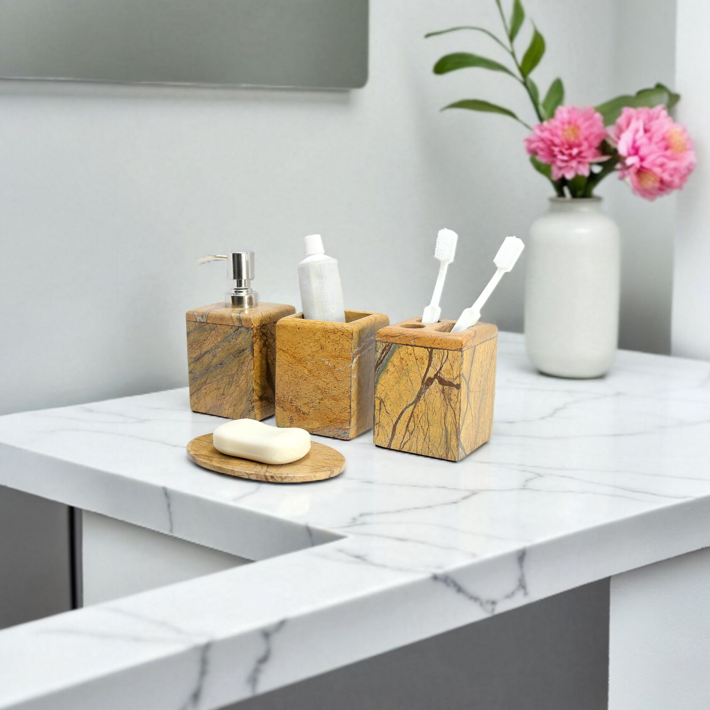 Luxury Brown Marble Bathroom Accessory Set