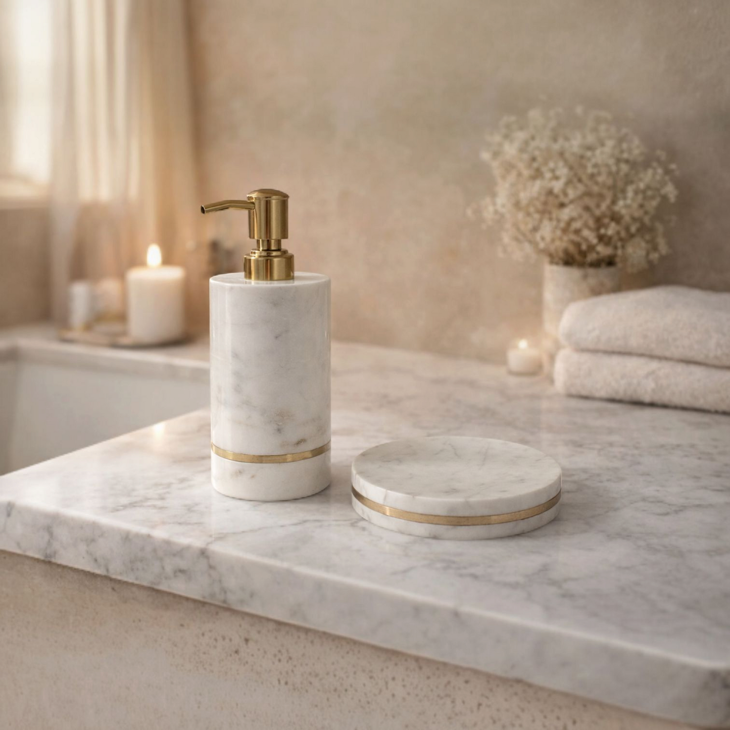 Luxe Marble Soap Dispenser & Soap Tray