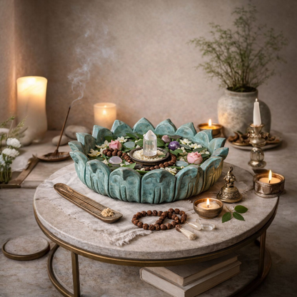 Sacred Bloom Decorative Green Marble Bowl