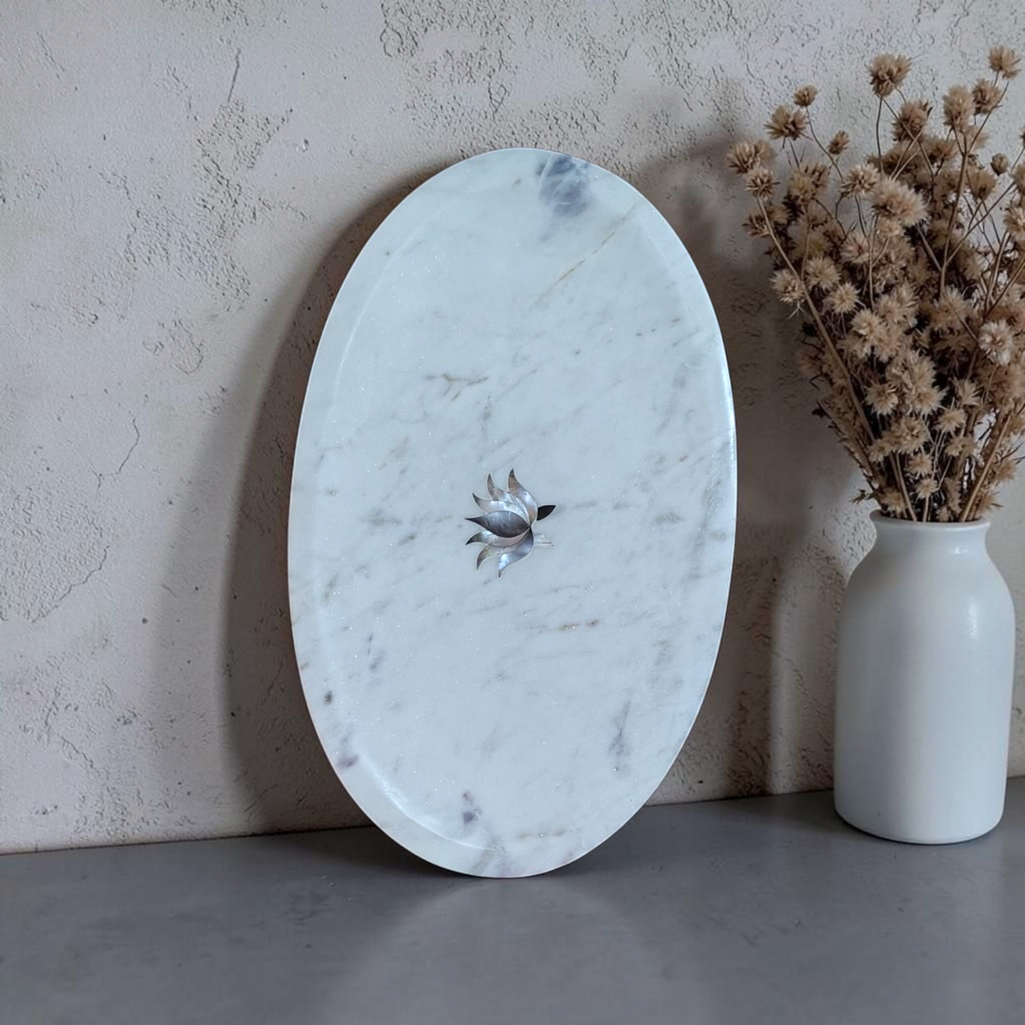 Pearl Petal Marble Inlay Tray