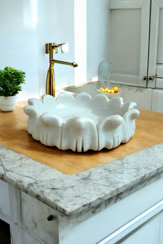 Petal Edge White Marble Wash Basin