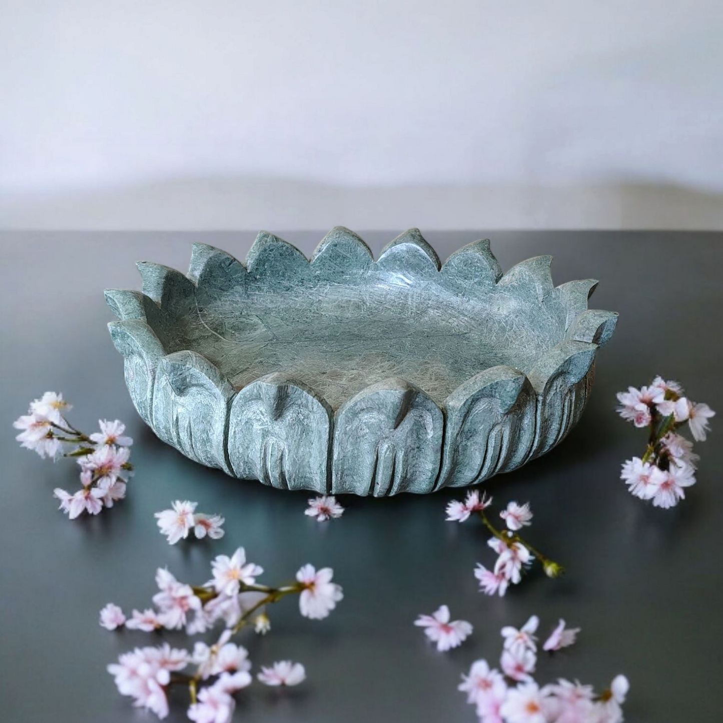 Sacred Bloom Decorative Green Marble Bowl