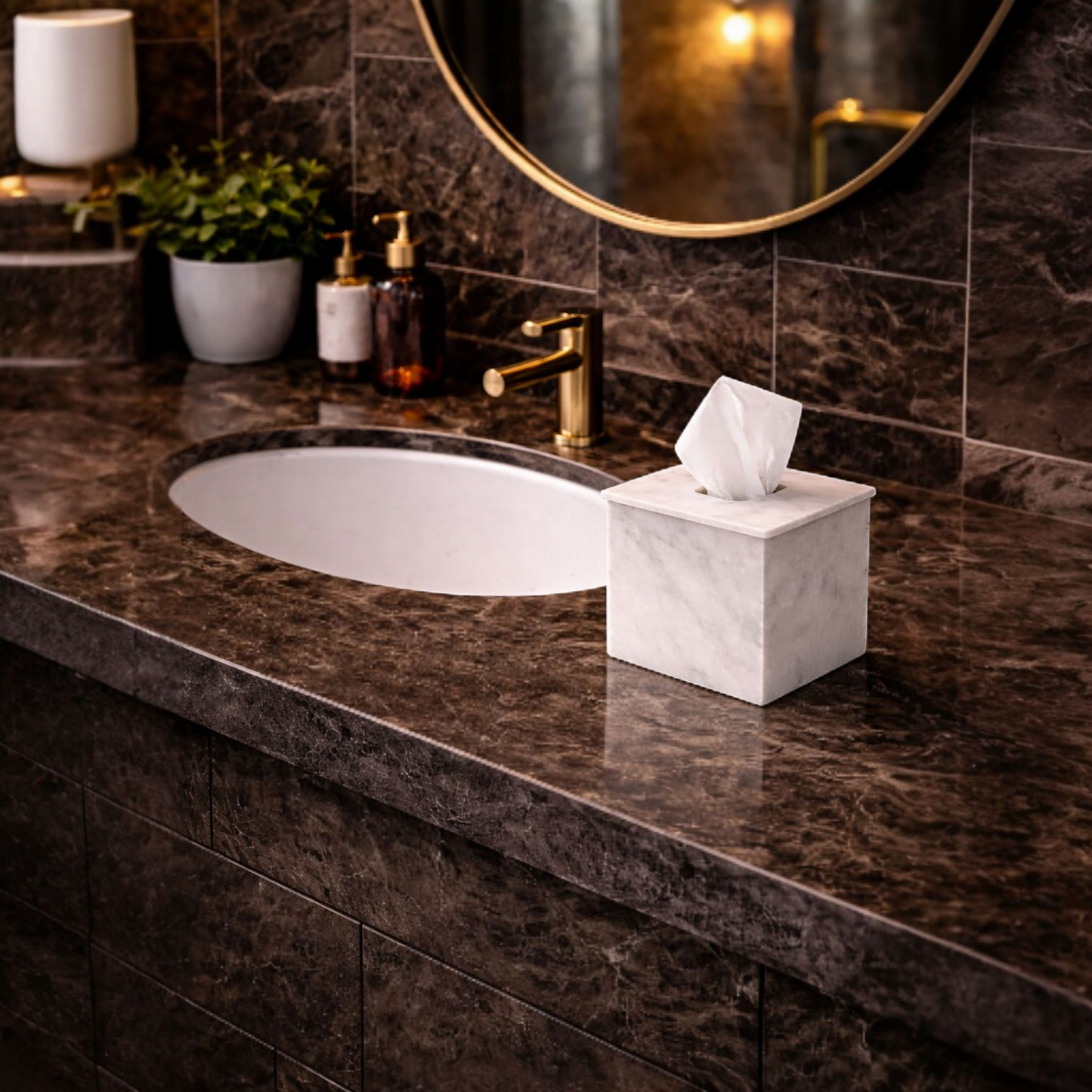 Square Marble Tissue Box Cover