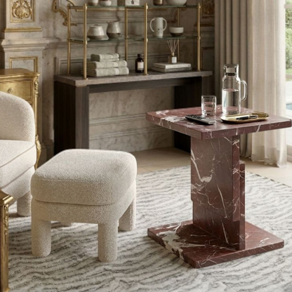Luxury Red Marble Pedestal Side Table for Living Room
